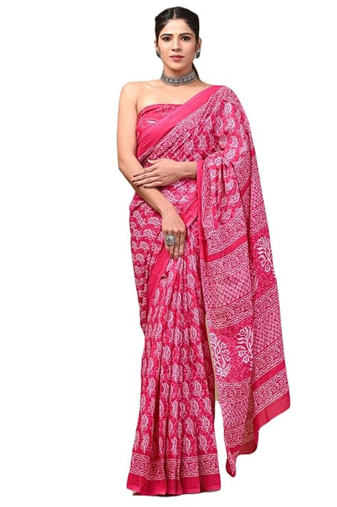 Dosaya Fabrics Jaipuria Block Printed Pure Cotton Saree